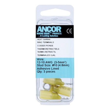 Safety First Ancor 312303 Marine Grade Adhesive Lined Heat Shrink Ring Terminal - Yellow SA3313498